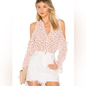 L'ACADEMIE Bell Button Up Top SZ Small Amber Floral Ruffle Feminine EUC